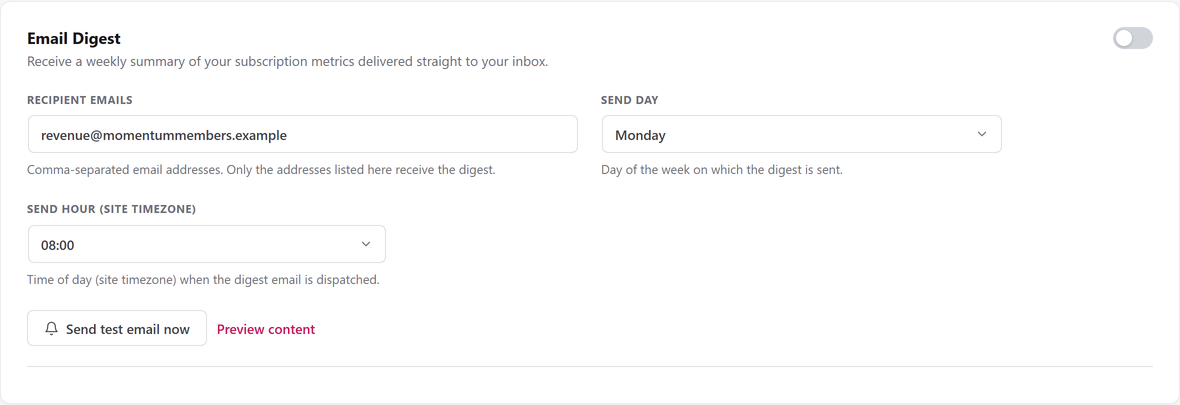 The weekly digest settings.