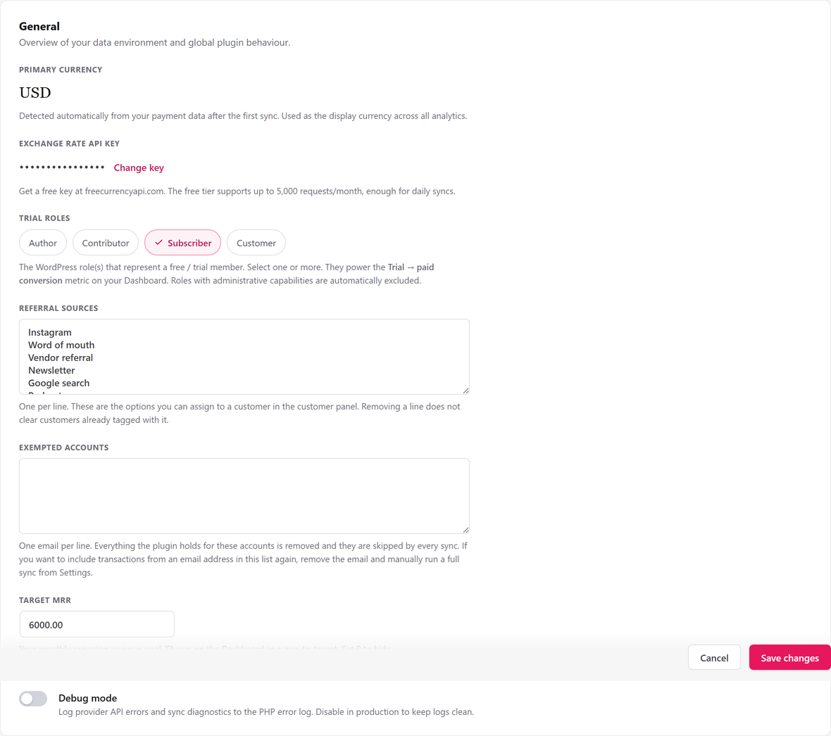 The General settings tab.