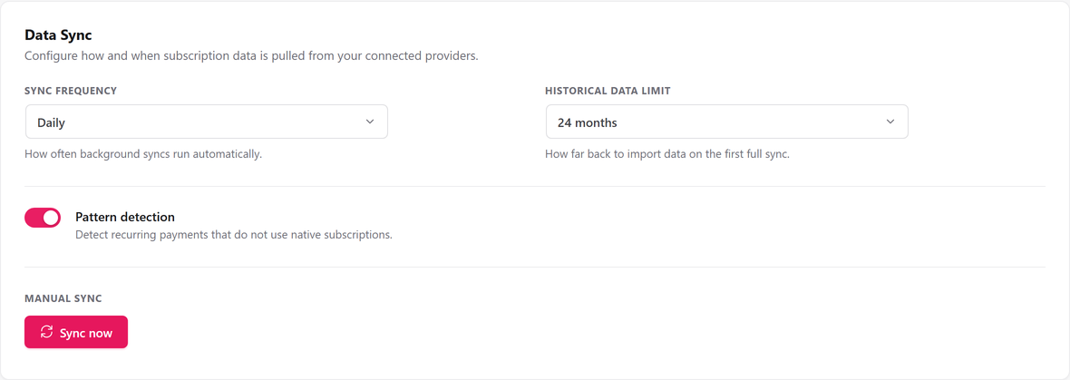 The Sync settings tab with the schedule choice.