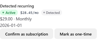 Rows in the Subscriptions list carrying the Detected badge.