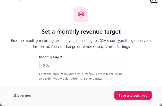 The wizard step that asks for a target MRR.